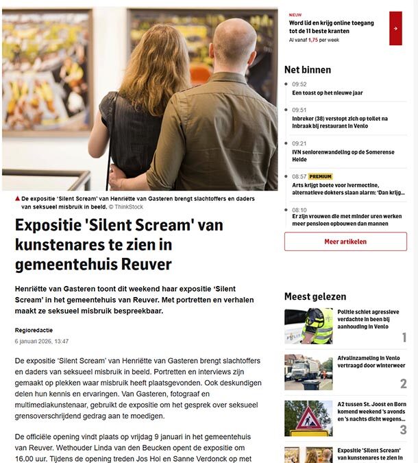 De Gelderlander: Expositie ‘Silent Scream’ van kunstenares te zien in gemeentehuis Reuver
